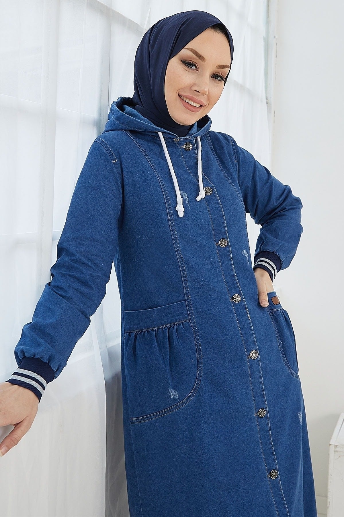 Long College Jacket With Pockets - Dark Blue Ms00or7603