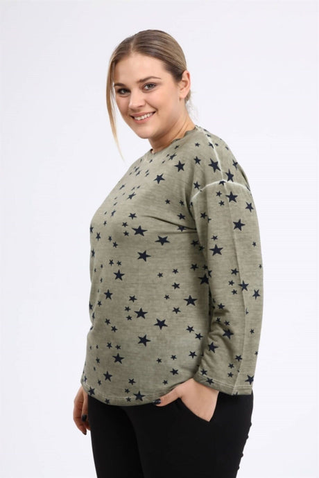 Star Printed Oil Wash Sweat-khaki Sea-sw2111