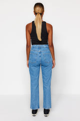 Blue High Waist Straight Jeans Twoaw24je00061