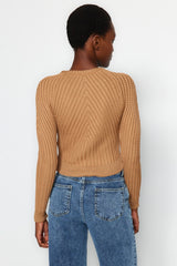 Camel Crop Crew Neck Knitwear Sweater Twoaw24kz00765