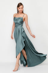 Blue Draped Satin Long Night Evening Dress Tprss24ae00112