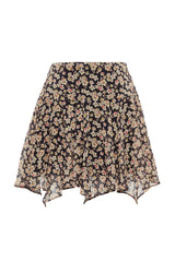 Orange Floral Print Skirt Hem Asymmetric Viscose Fabric Mini Woven Skirt Twoaw24et00233