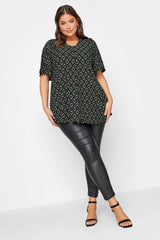 Plus Size V-neck Asymmetrical Cut Lycra Blouse 321134 302239black