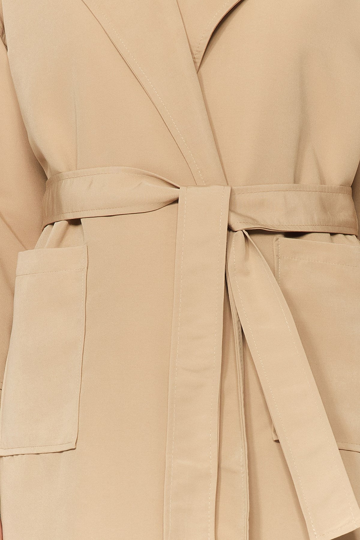 Beige Oversize Wide Cut Belted Sleeve Detailed Pockets Water Repellent Long Trench Coat Twoaw24tr000