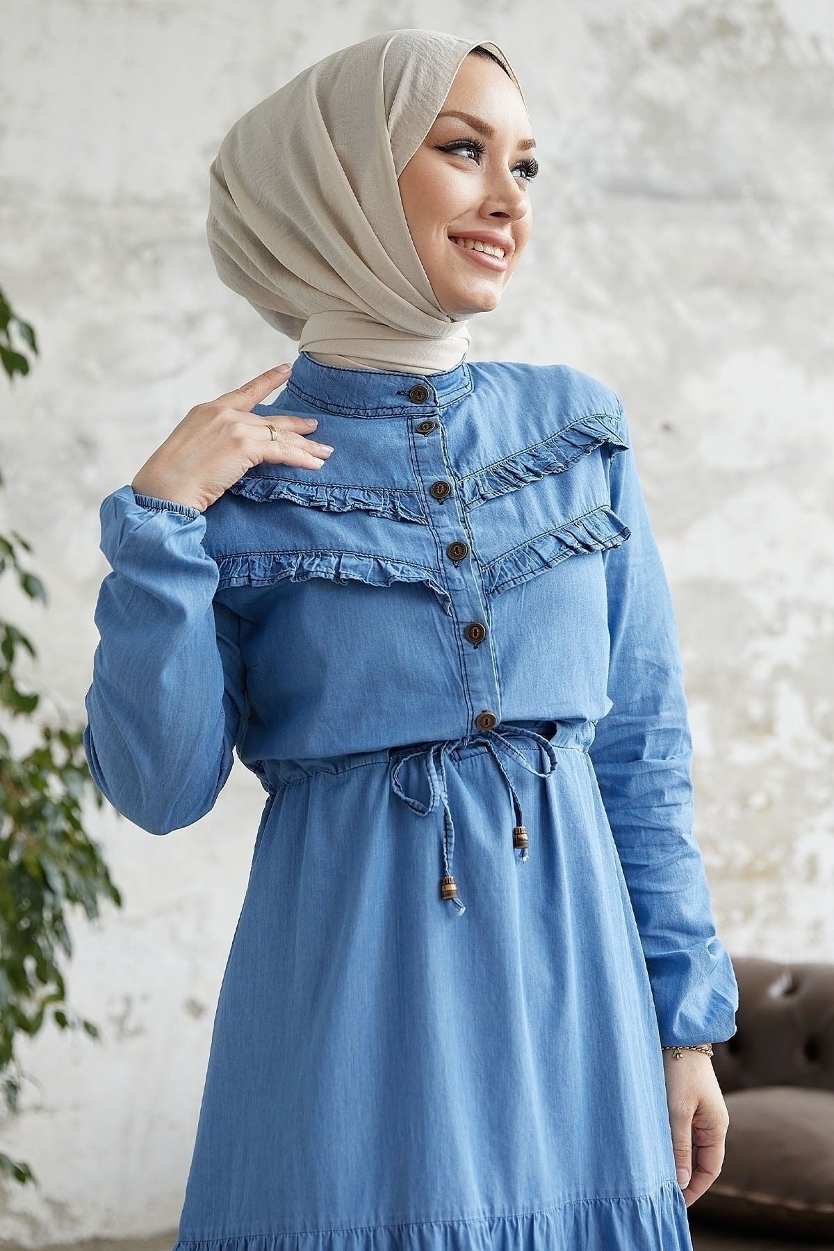 Fellen Ruffle Detailed Denim Burkini Dress - Light Blue Ms00or3823