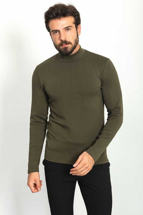 Plain Anthracite Color Slim Fit Half Turtleneck Long Sleeve Men's T-shirt 36761.22k