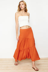 Cinnamon Muffle/textured Flared Maxi Ruffle Flexible Knitted Skirt Twoss24et00090