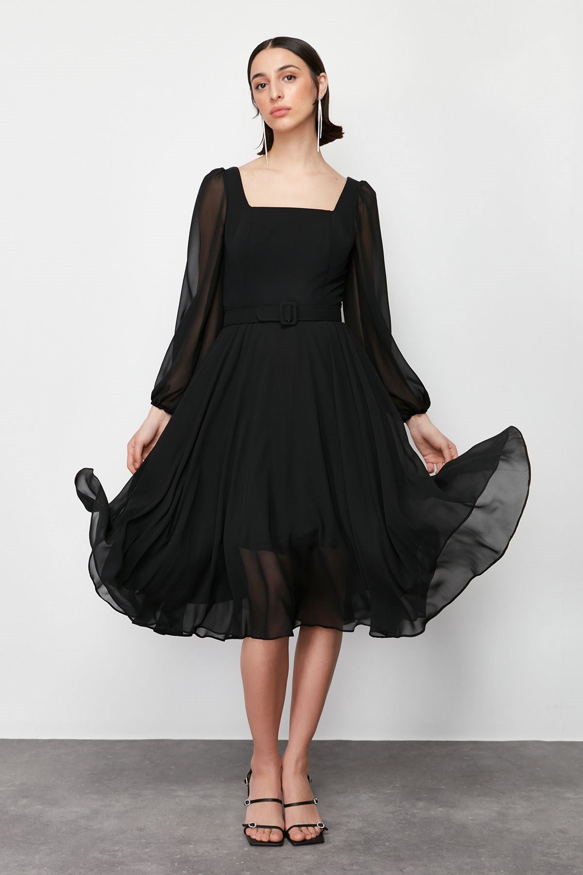 Black Tulle Woven Elegant Evening Dress Tprss24ae00108