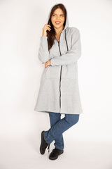 Women's Plus Size Red Inside Charcoal Fleece Fabric Front Zipper Kangaroo Pocket Hooded Coat 65n3465