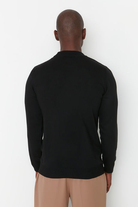 Black Mens Slim Fit Half Turtleneck Basic Sweater Tmnaw21kz0758