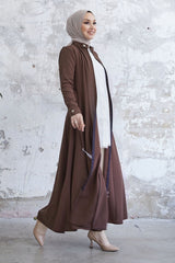 Velvet Collar Button Belt Knitted Abaya - Plum Ms00tz7001