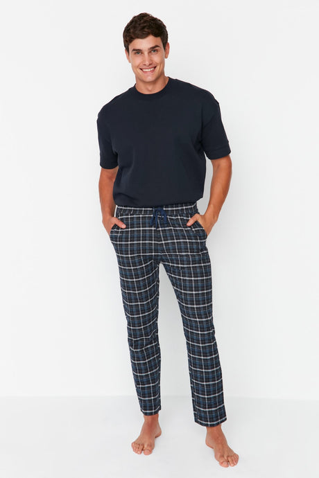 Men's Navy Burgundy Plaid Regular Fit Woven Sleepwear Pants Tmnaw23pj00014