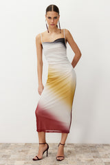 Multicolor Gradient Knitted Lined Tulle Elegant Evening Dress Tprss24el00142