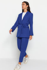 Stone Binding Detailed Lined Crepe Jacket-pants Woven Bottom Top Suit Tctss23us00044