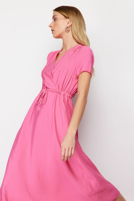 Fuchsia V-neck Midi Woven Dress Twoss24el00501