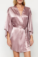 Black Belted Satin Woven Dressing Gown Thmaw23sb00011