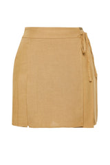 Black Woven Slit Linen Blended Shorts Skirt Tbess24sr00010