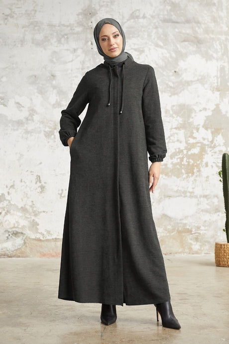 Levina Hidden Patted Abaya - Anthracite Ms00tz6002