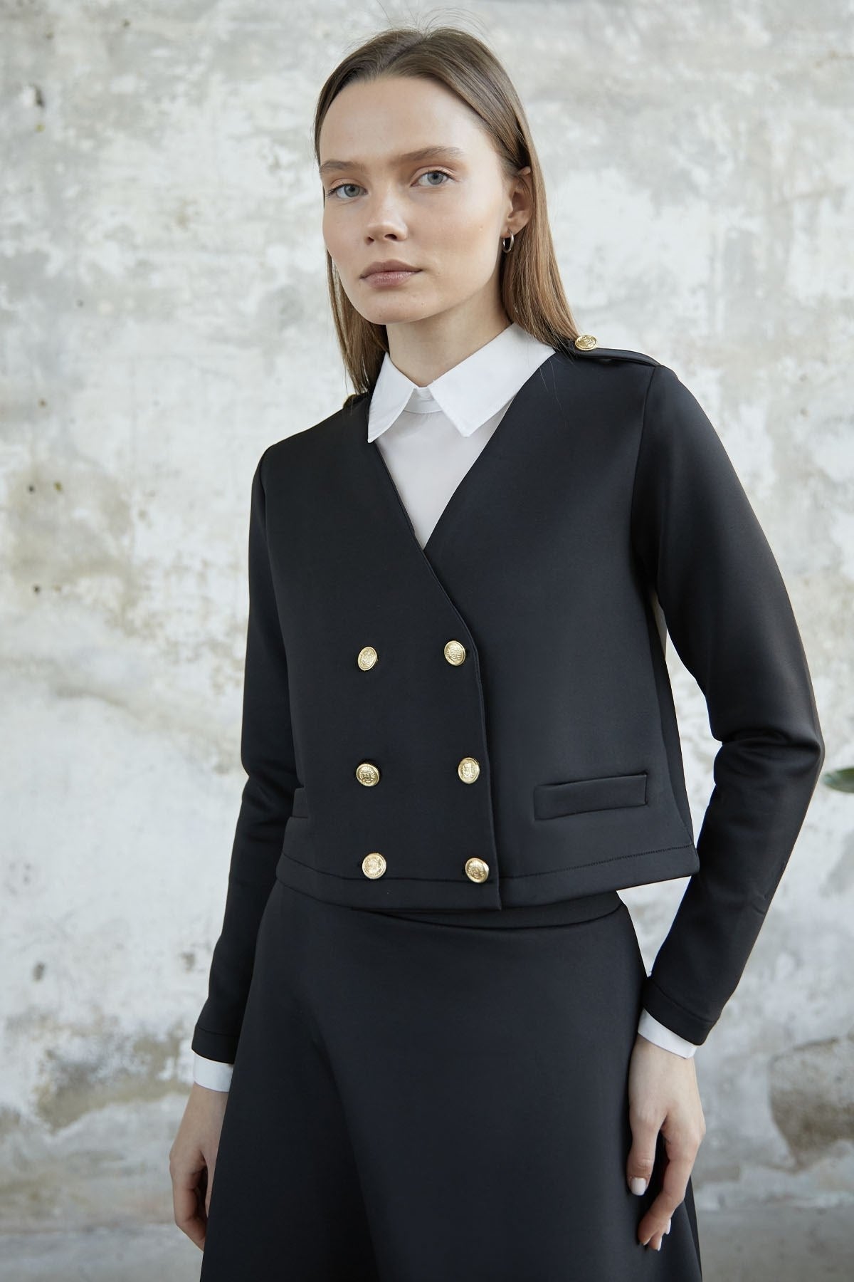 Jacket Scuba Suit With Skirt Button - Navy Ms00an0194