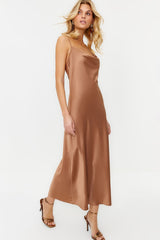 Brown Accessorized Satin Dress Tprss24el00002