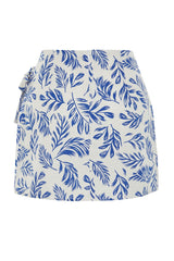 Navy Blue Patterned Lacing Detail Double Breasted Mini Length Woven Skirt Twoss24et00103