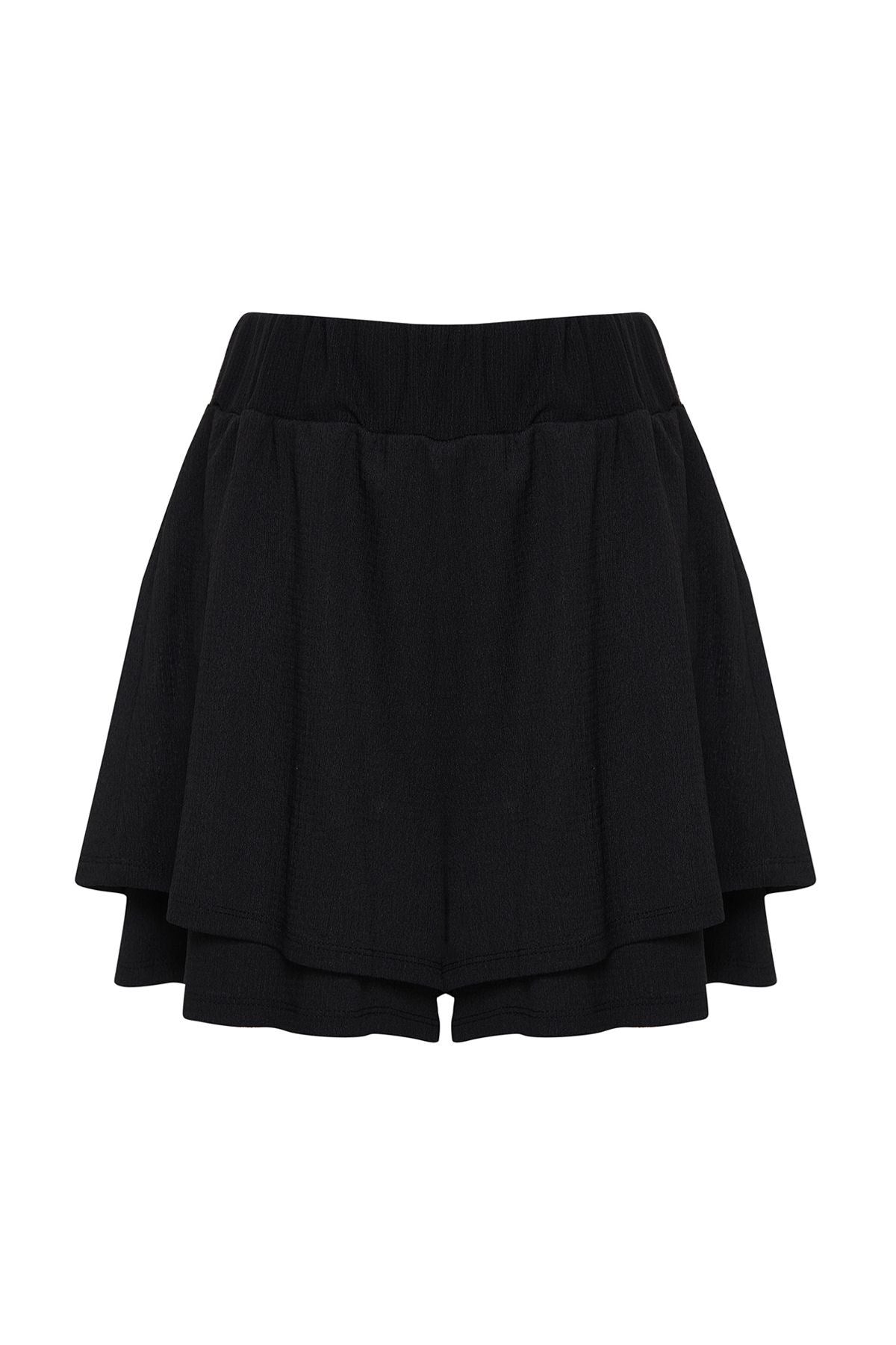 Black High Waist Ruffy/textured Double Layer Knitted Shorts Twoss24sr00140