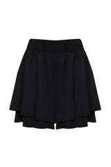 Black High Waist Ruffy/textured Double Layer Knitted Shorts Twoss24sr00140