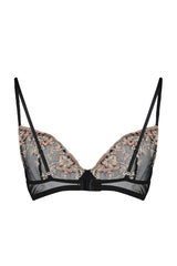 Black Embroidered Balconette Lace Bra Tbbaw23cw00009