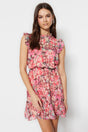 Pink Floral Print Slit Waist Mini Woven Dress Twoss23el02008