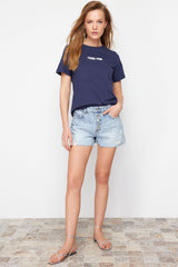 Blue More Sustainable Ripped High Waist Shorts Twoss24sr00104