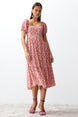 Pink Floral V-neck Viscose Gown Midi Woven Dress Twoss24el00523