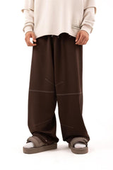 Effective Stitching Detailed Skater Fit Brown Fabric Pants Flaw-015-002-040