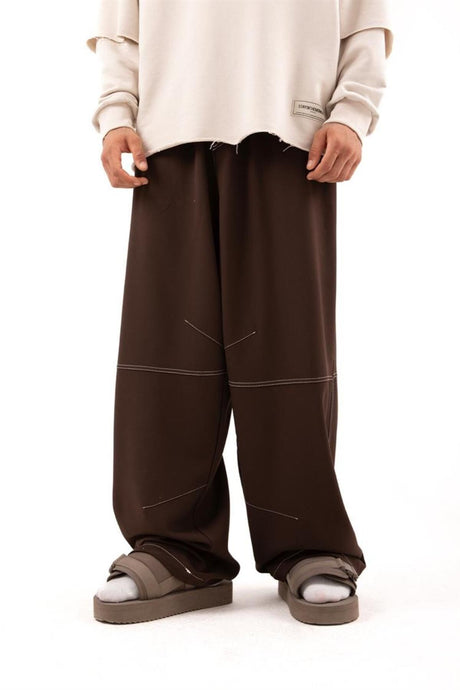 Effective Stitching Detailed Skater Fit Brown Fabric Pants Flaw-015-002-040