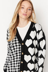 Black Patterned Knitwear Cardigan Tctaw22th0081