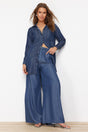 Dark Blue 100% Tencel™ High Waist Wide Leg Jeans With Elastic Waist Twoss24je00297