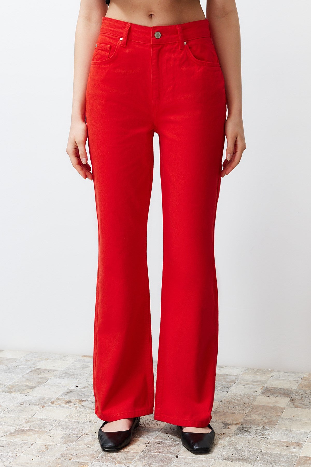 Red High Waist Wide Leg Jeans Twoss24je00228