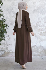 Milena Biye Detail Belted Abaya - Plum Ms00tz7035