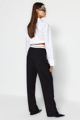 Black Wide Leg/wide Leg Woven Waist Detailed Pants Twoaw24pl00037