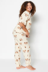 Anthracite Teddy Bear Pattern Knitted Pajama Set Tbbaw23ai00039