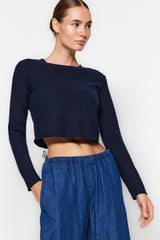 Black Low Shoulder Crew Neck Crop Thessaloniki/knitwear Look Knitted Blouse Twoaw24bz00168