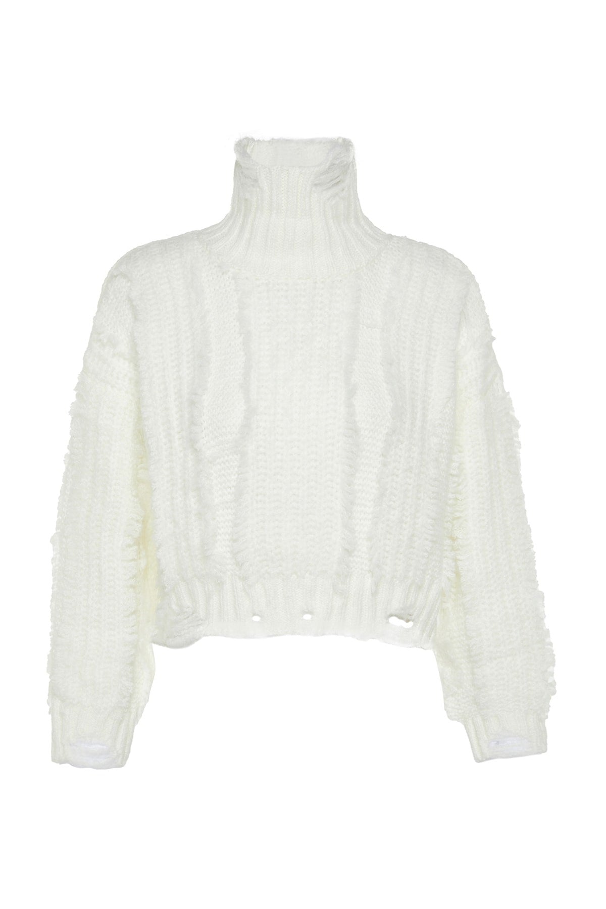 Ecru Crop Soft Textured Turtleneck Knit Sweater Twoaw24kz00215