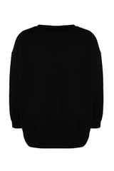 Black Thick Inner Polar Slit Oversize Knitted Sweatshirt Tbbaw24ao00003