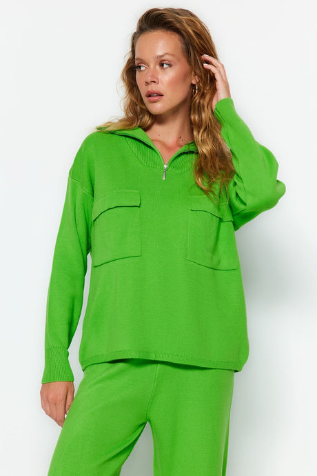 Green Wide Pattern Knitwear Bottom-top Suit Twoaw24au00010