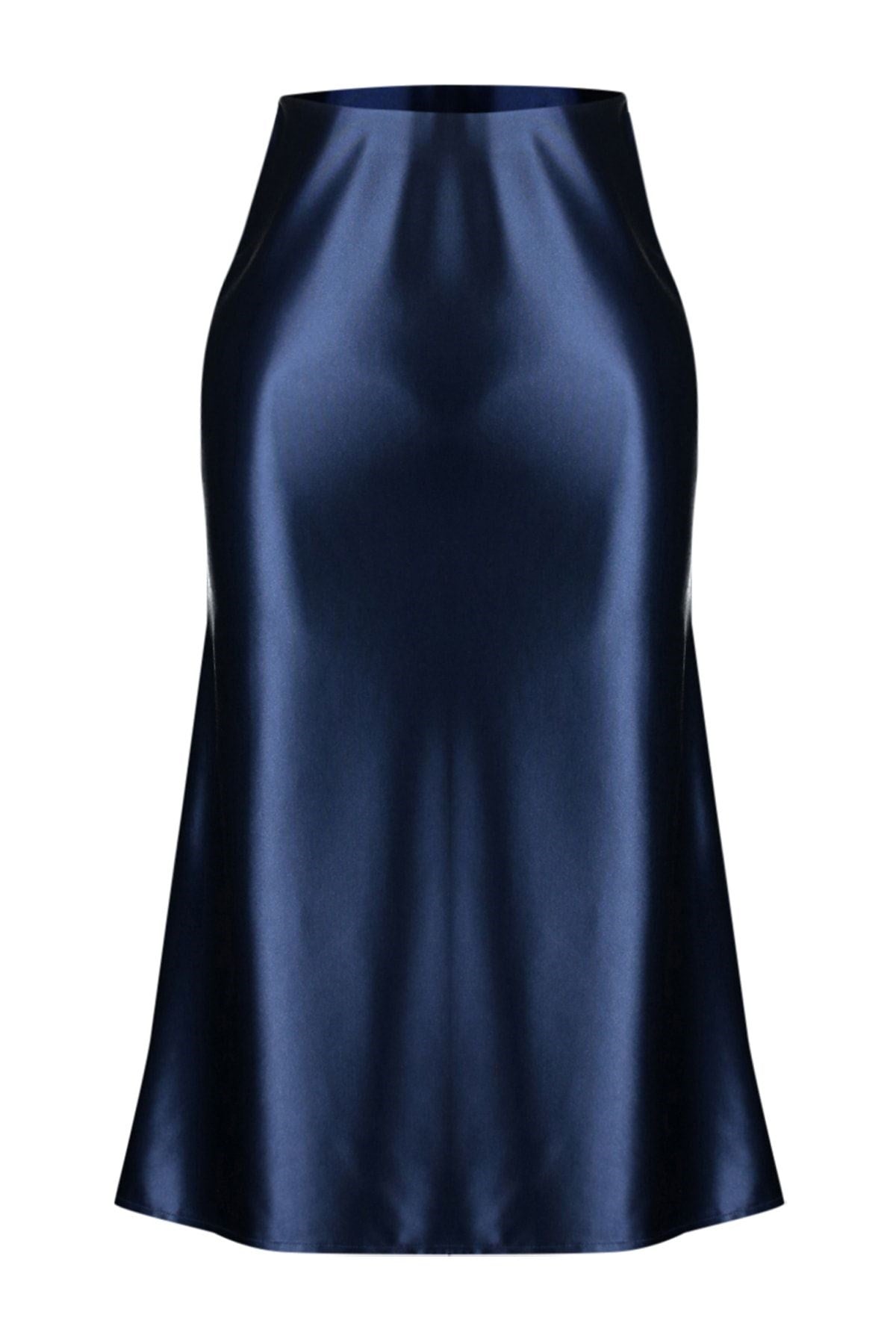 Indigo Premium Satin A Cut/bell Shape Midi Knit Skirt Twoaw24et00088