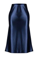 Indigo Premium Satin A Cut/bell Shape Midi Knit Skirt Twoaw24et00088