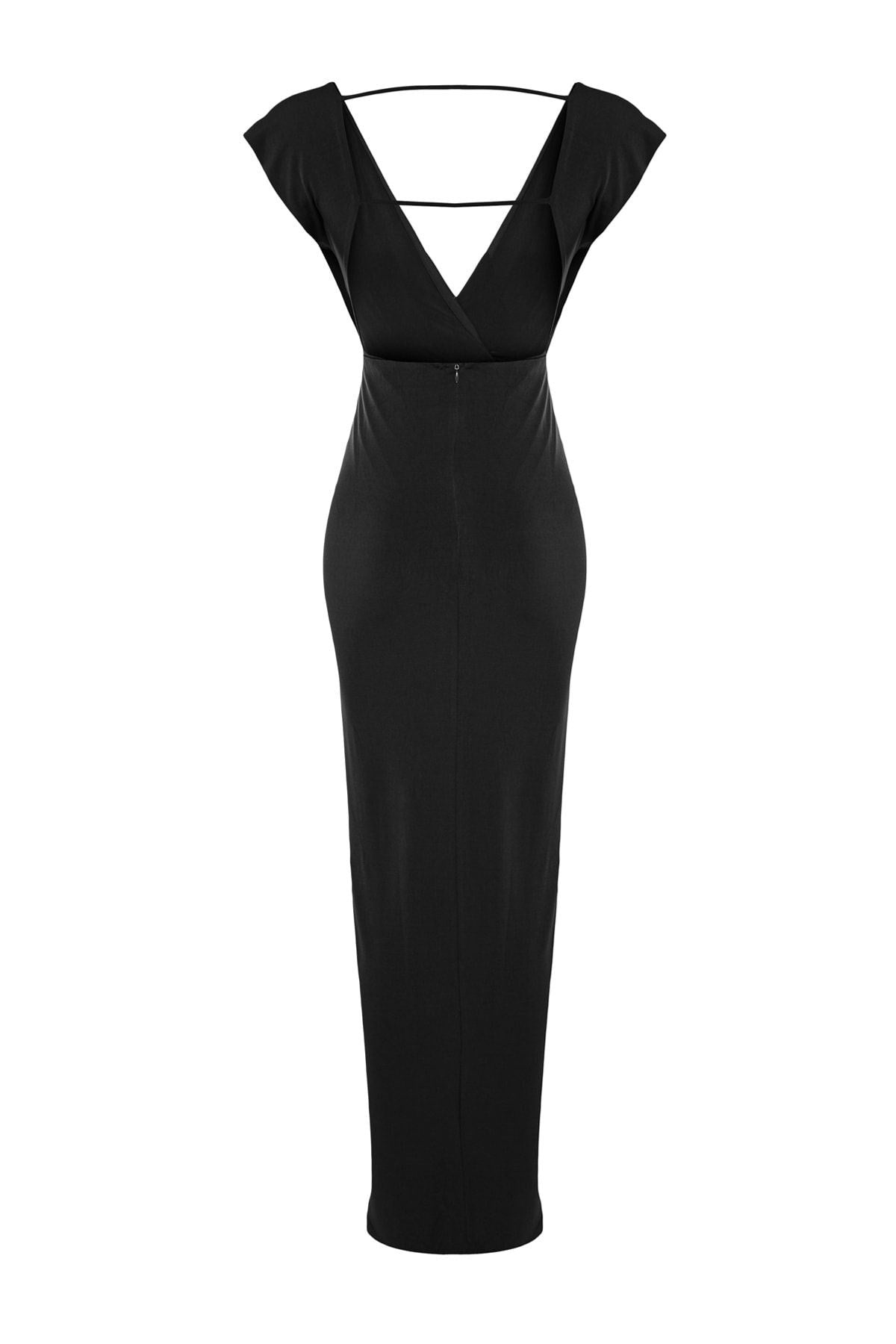 Black Detailed Long Night Evening Dress Tprss22ae0034