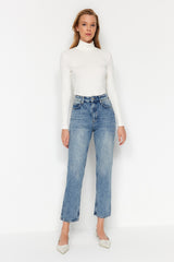 Dark Blue High Waist Straight Jeans Twoaw24je00082