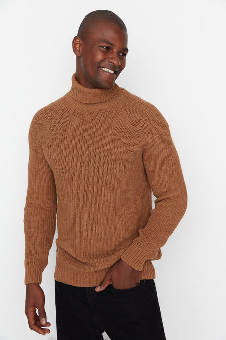 Camel Mens Slim Fit Turtleneck Raglan Sleeve Basic Knitwear Sweater Tmnaw21kz0404