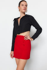 Black Smart Crepe Button Detailed Mini Pencil Flexible Knitted Skirt Twoaw24et00025