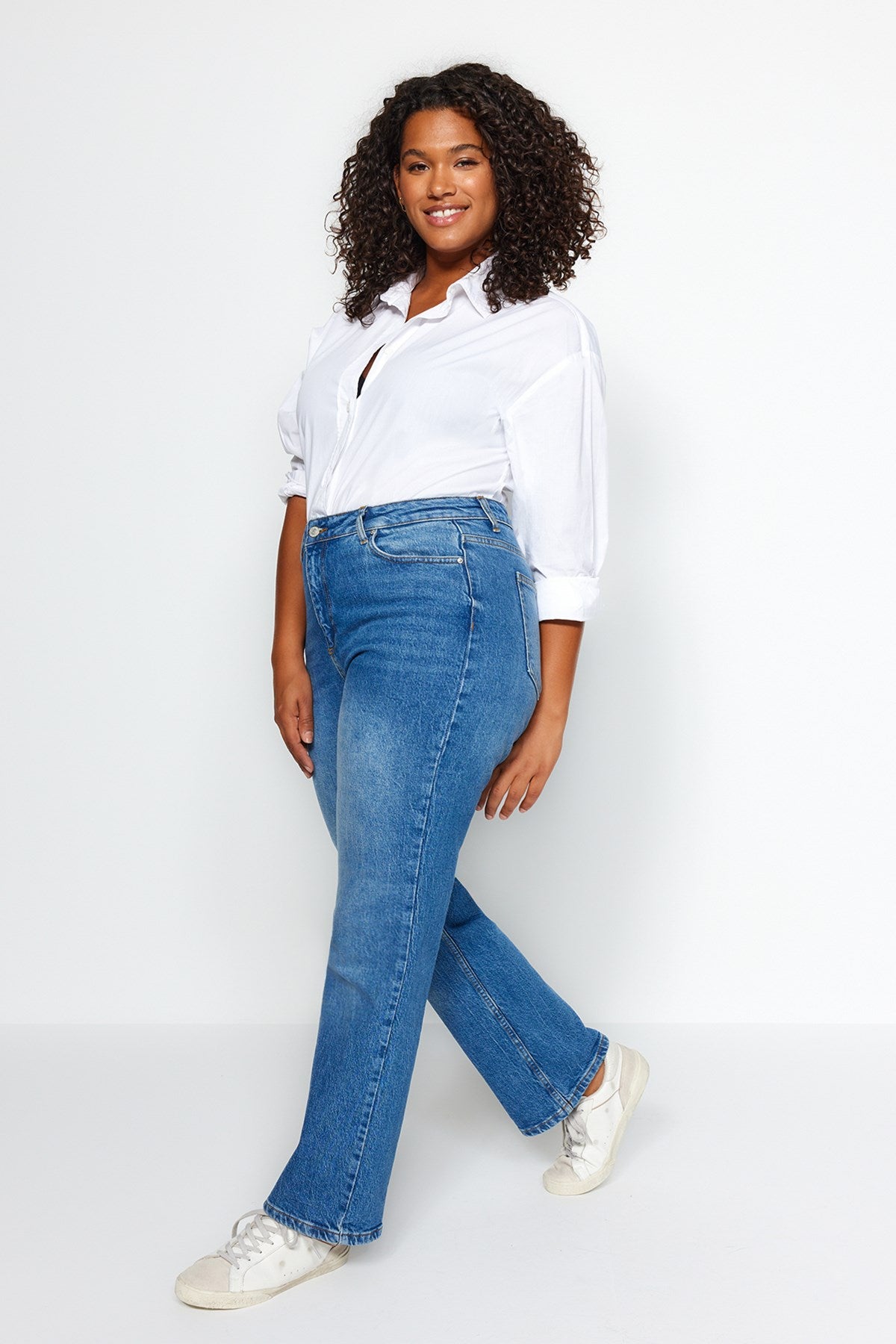 Dark Blue High Waist Additional Feature Not Available Straight Plus Size Jeans Tbbaw24cj00045